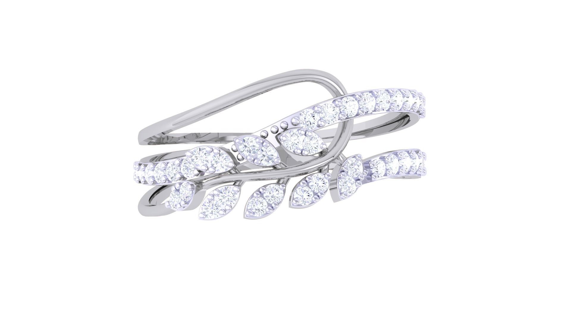 Plant Leaf Nature Theme Diamond Ring 3dm stl obj mtl glb gltf 3D print model_8