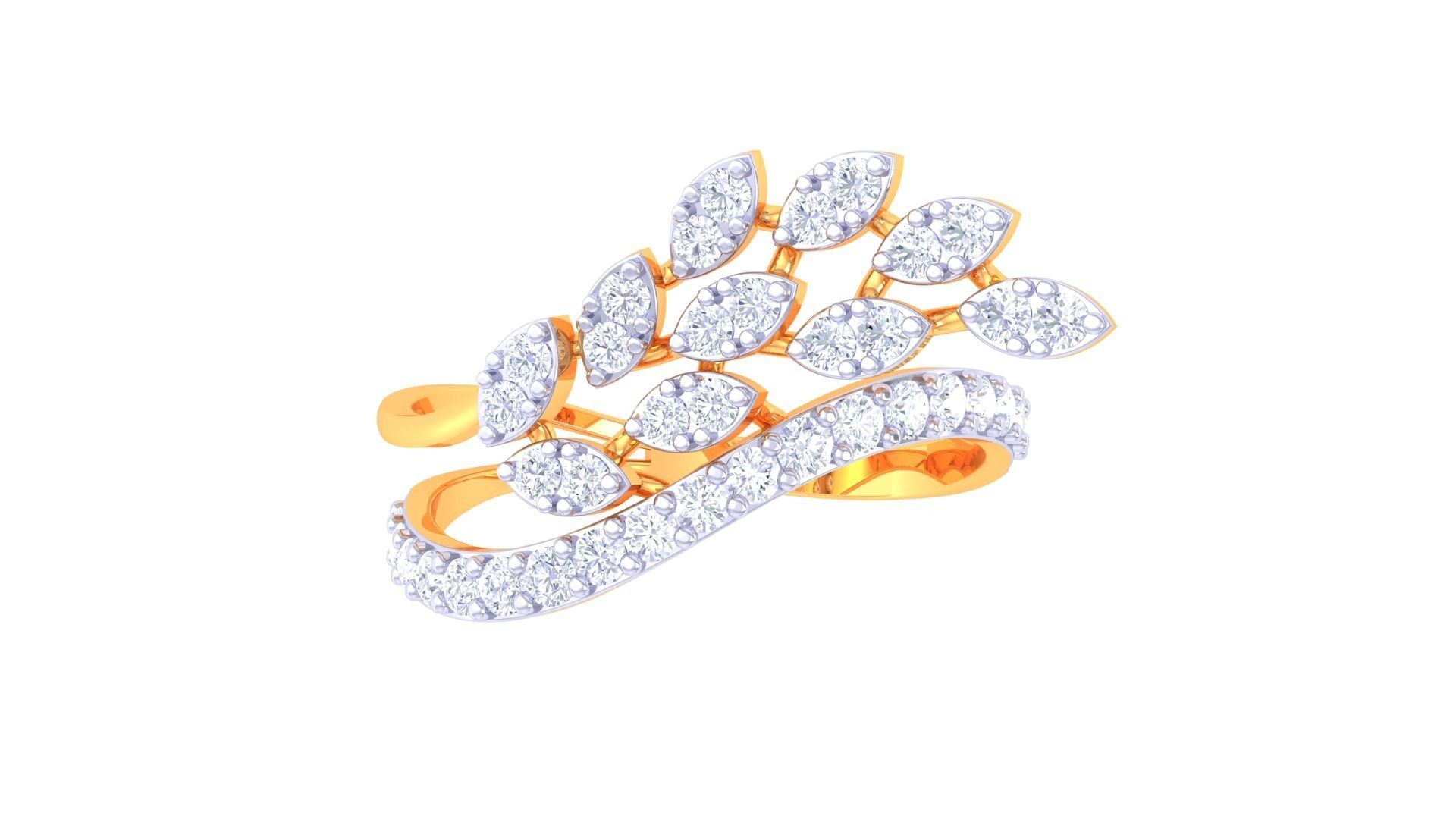 Plant Leaf Nature Theme Diamond Ring 3dm stl obj mtl glb gltf 3D print model_7