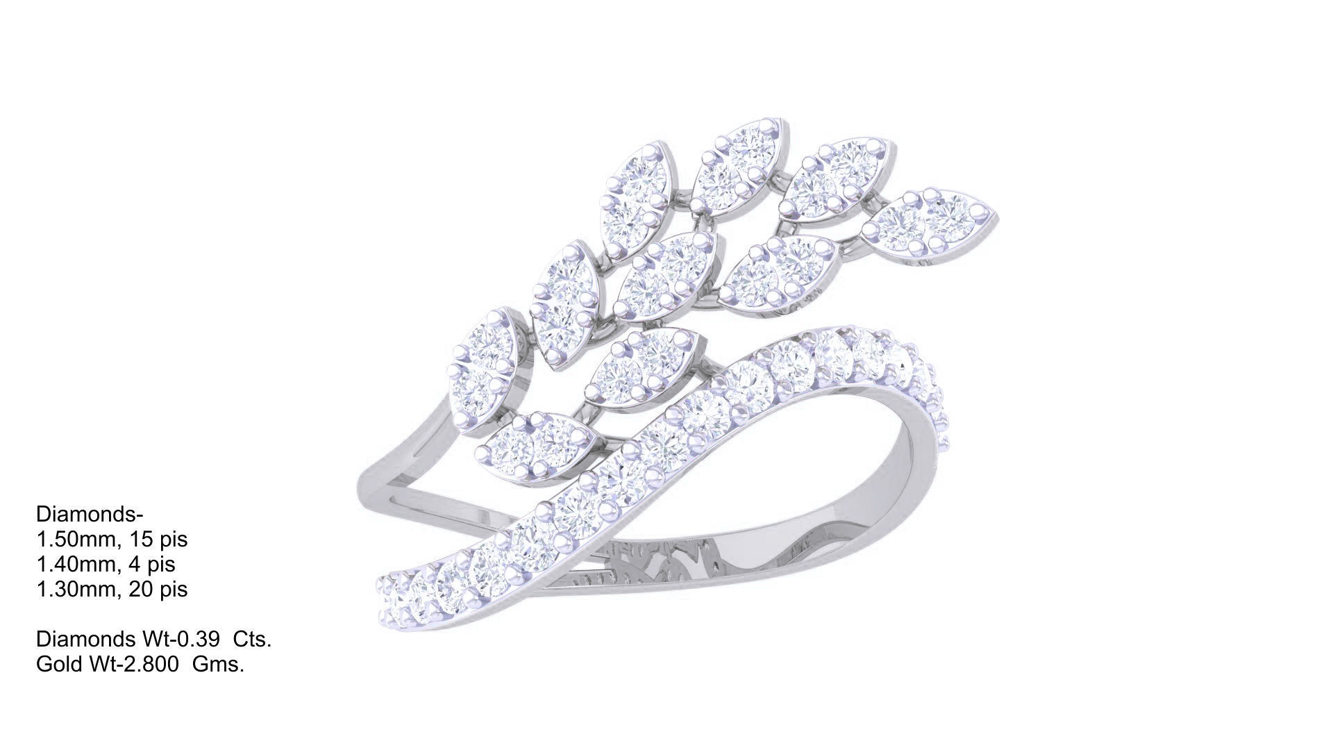 Plant Leaf Nature Theme Diamond Ring 3dm stl obj mtl glb gltf 3D print model_3