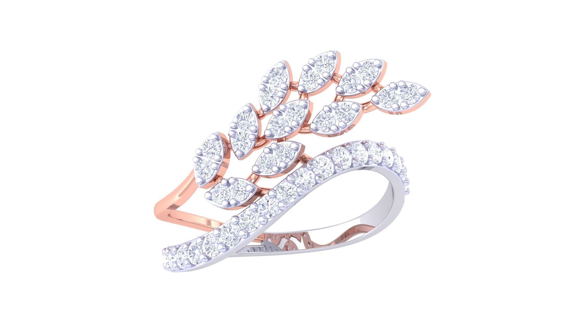 Plant Leaf Nature Theme Diamond Ring 3dm stl obj mtl glb gltf 3D print model_1