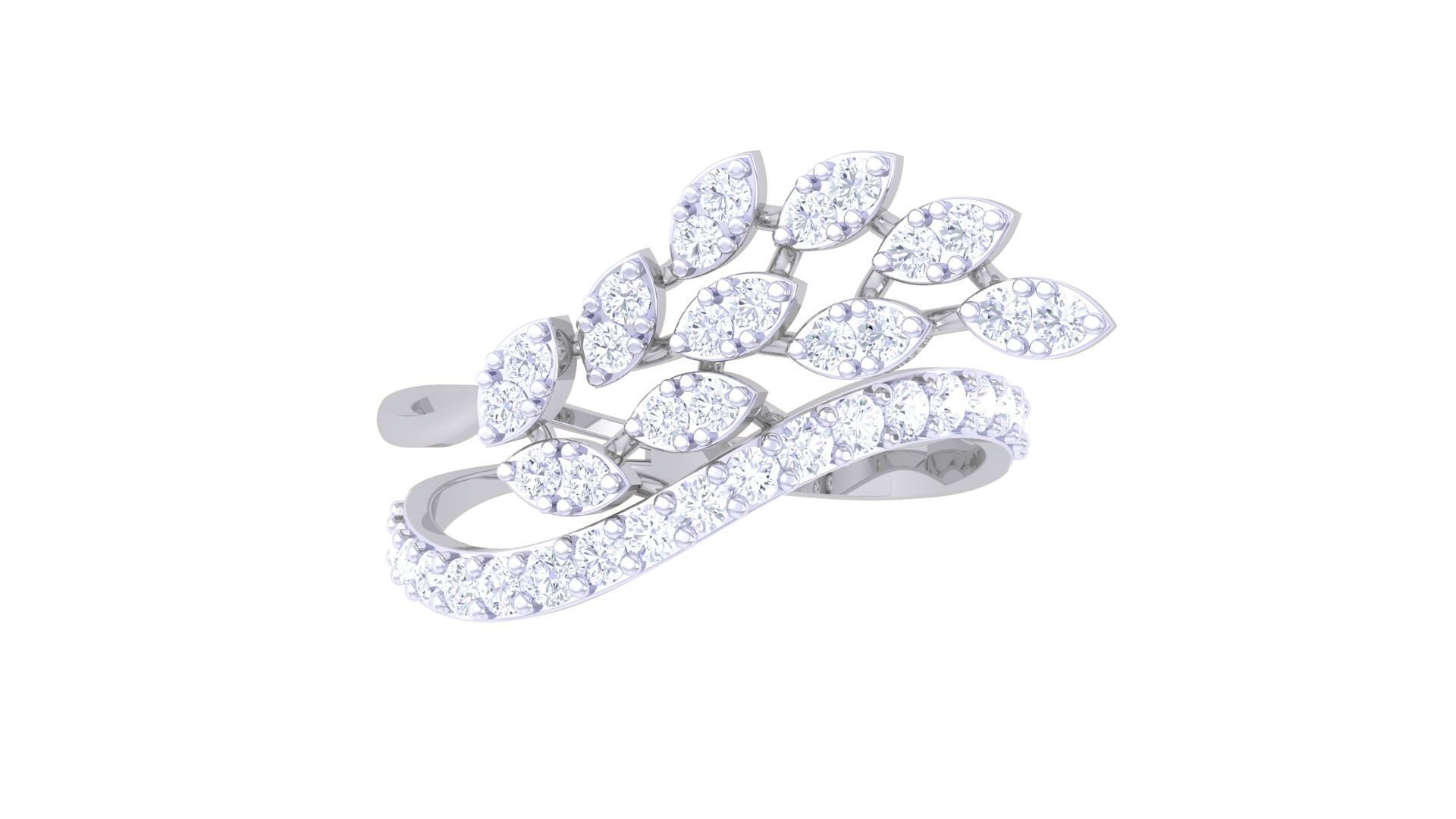 Plant Leaf Nature Theme Diamond Ring 3dm stl obj mtl glb gltf 3D print model_8