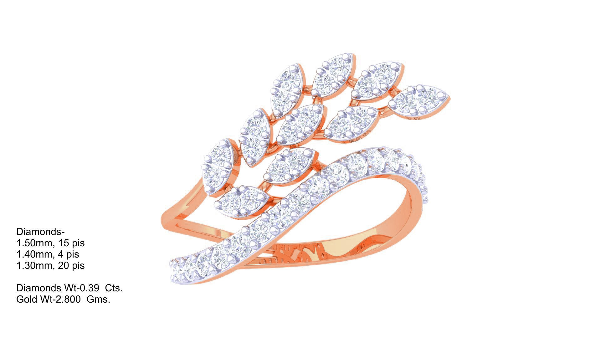 Plant Leaf Nature Theme Diamond Ring 3dm stl obj mtl glb gltf 3D print model_4