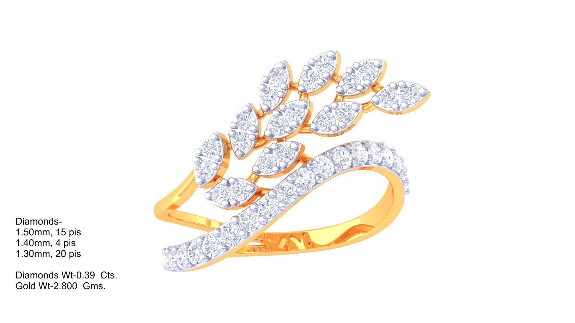 Plant Leaf Nature Theme Diamond Ring 3dm stl obj mtl glb gltf 3D print model_2