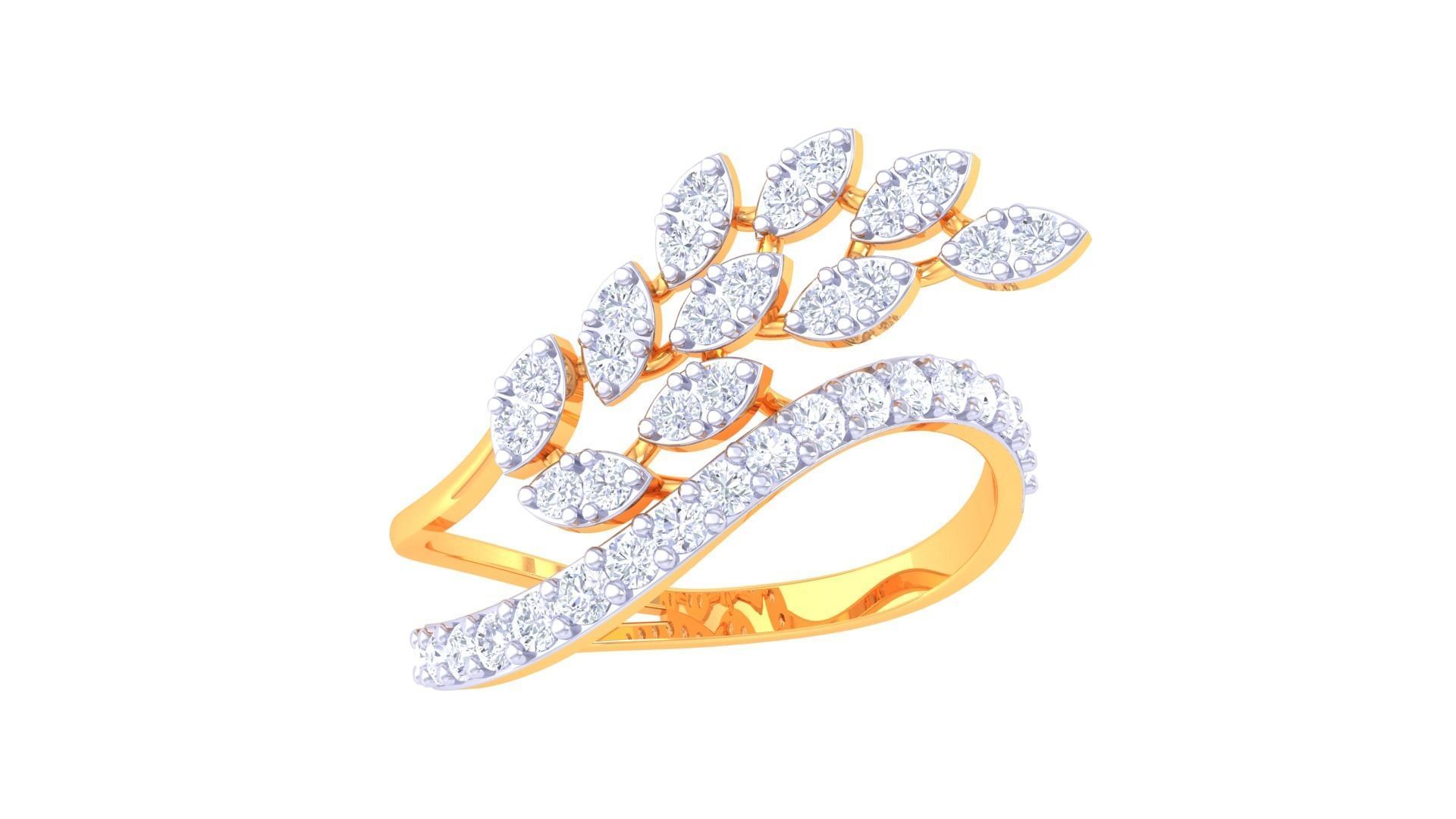 Plant Leaf Nature Theme Diamond Ring 3dm stl obj mtl glb gltf 3D print model_5