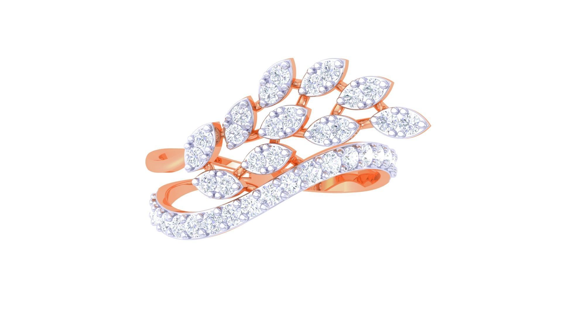 Plant Leaf Nature Theme Diamond Ring 3dm stl obj mtl glb gltf 3D print model_9