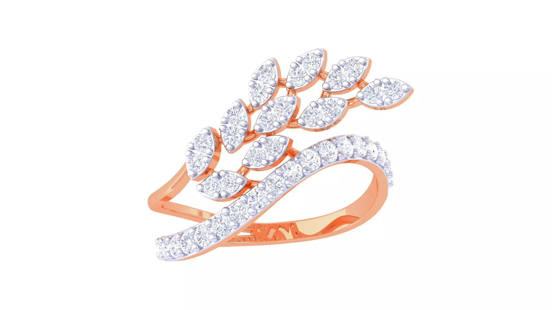 Plant Leaf Nature Theme Diamond Ring 3dm stl obj mtl glb gltf 3D print model_0