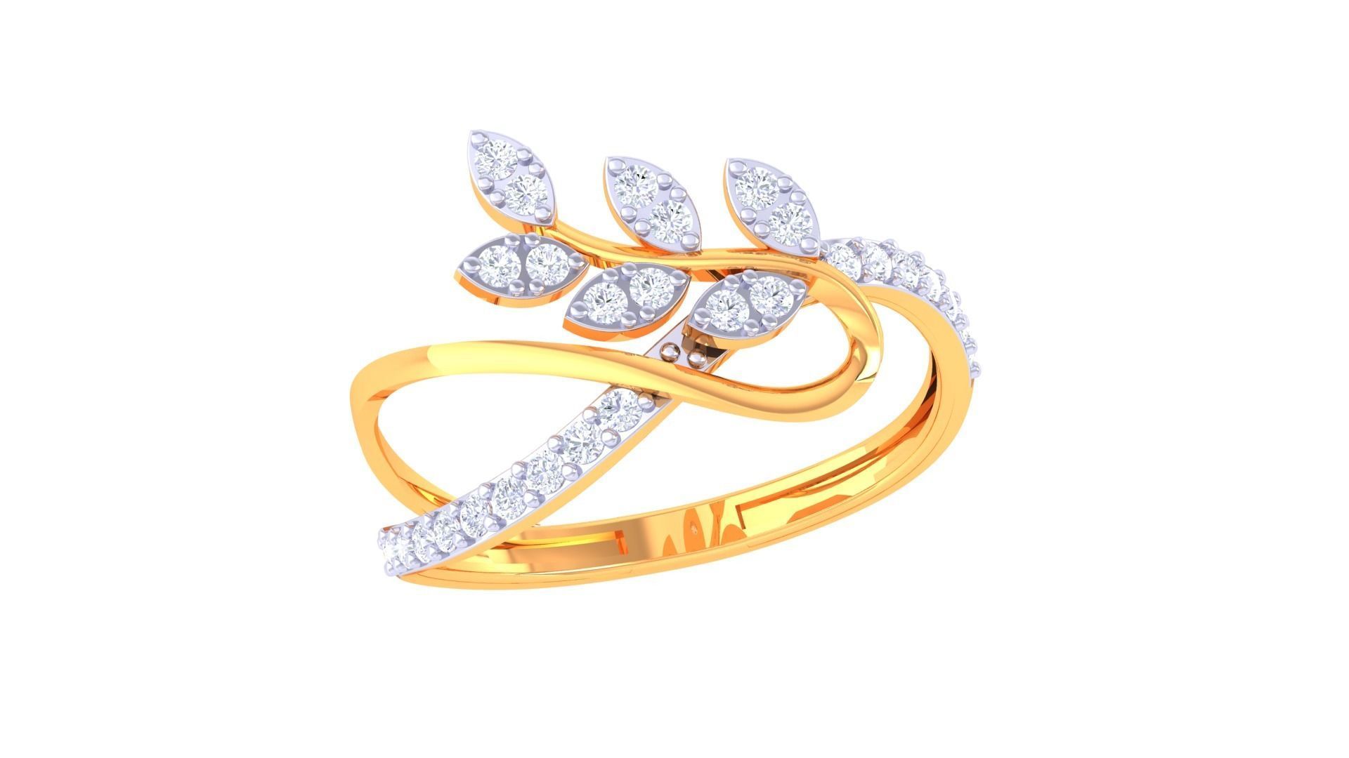 Plant Leaf Nature Theme Diamond Ring 3dm stl obj mtl glb gltf 3D print model_5