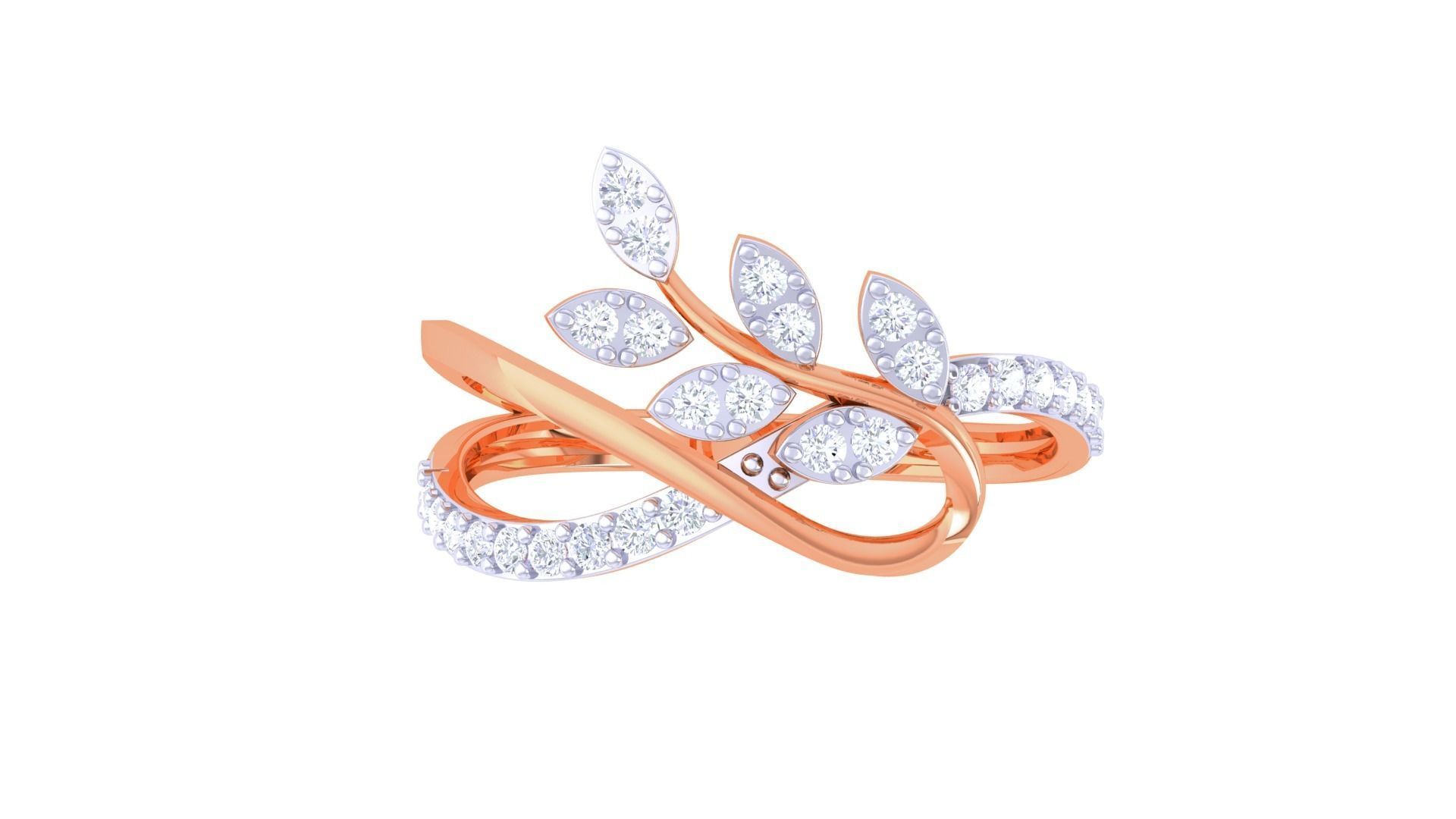 Plant Leaf Nature Theme Diamond Ring 3dm stl obj mtl glb gltf 3D print model_8