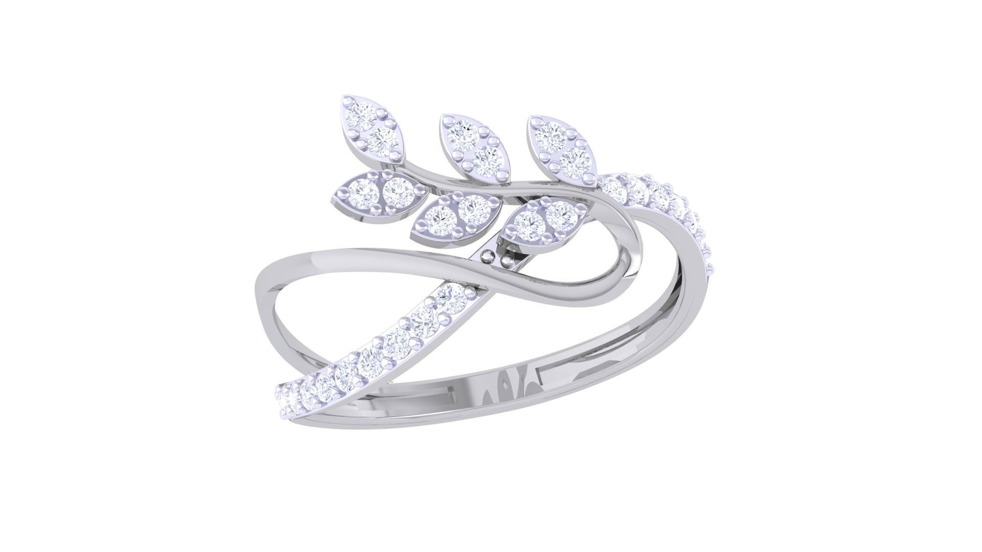 Plant Leaf Nature Theme Diamond Ring 3dm stl obj mtl glb gltf 3D print model_6