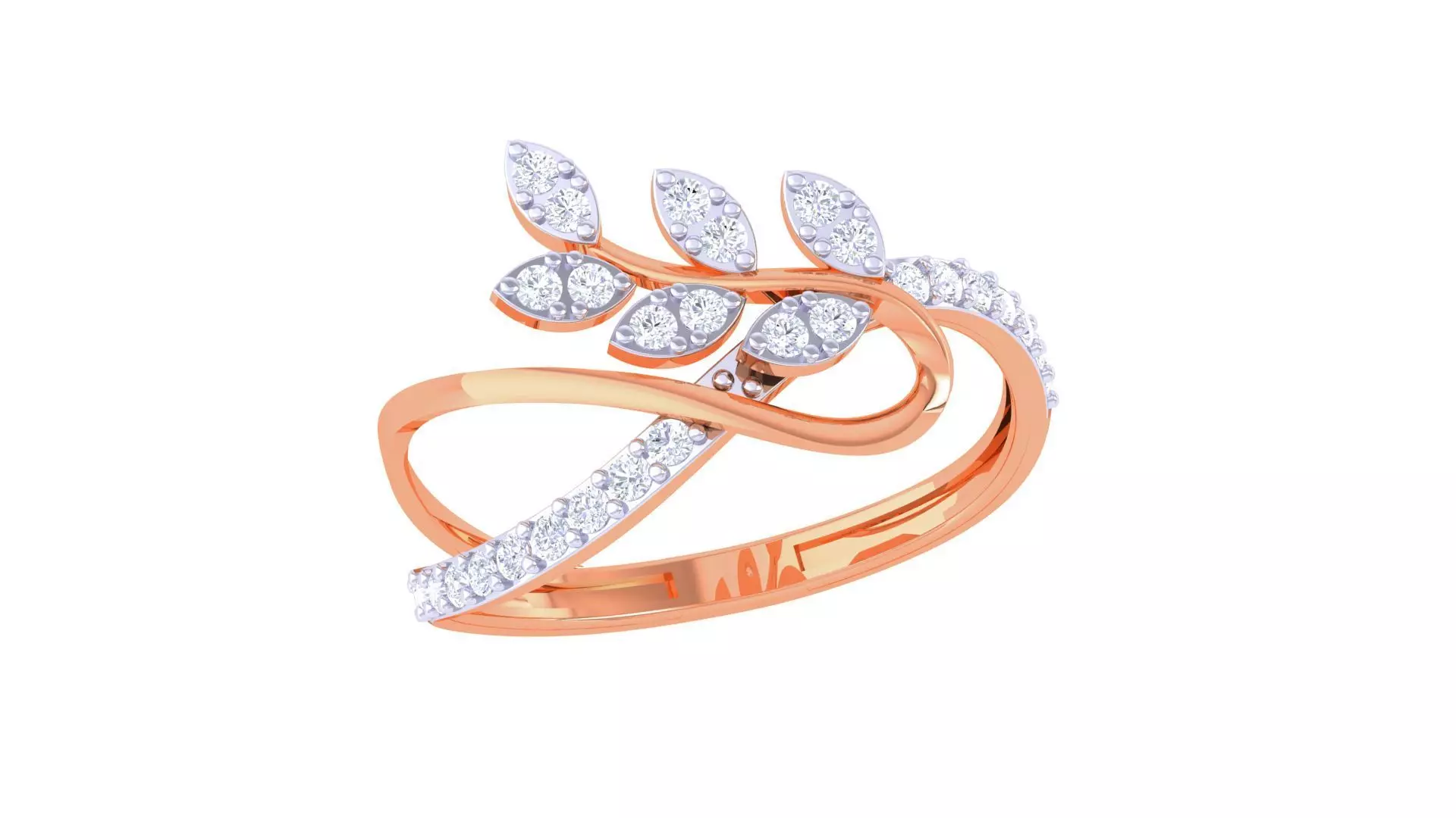 Plant Leaf Nature Theme Diamond Ring 3dm stl obj mtl glb gltf 3D print model_0