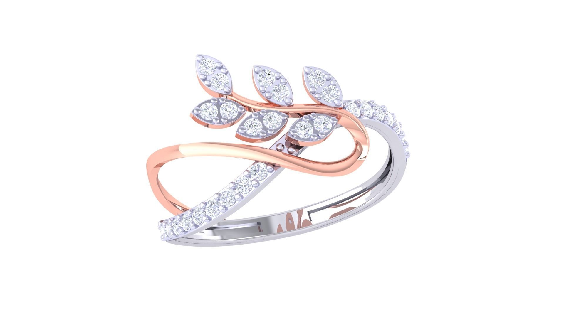 Plant Leaf Nature Theme Diamond Ring 3dm stl obj mtl glb gltf 3D print model_1