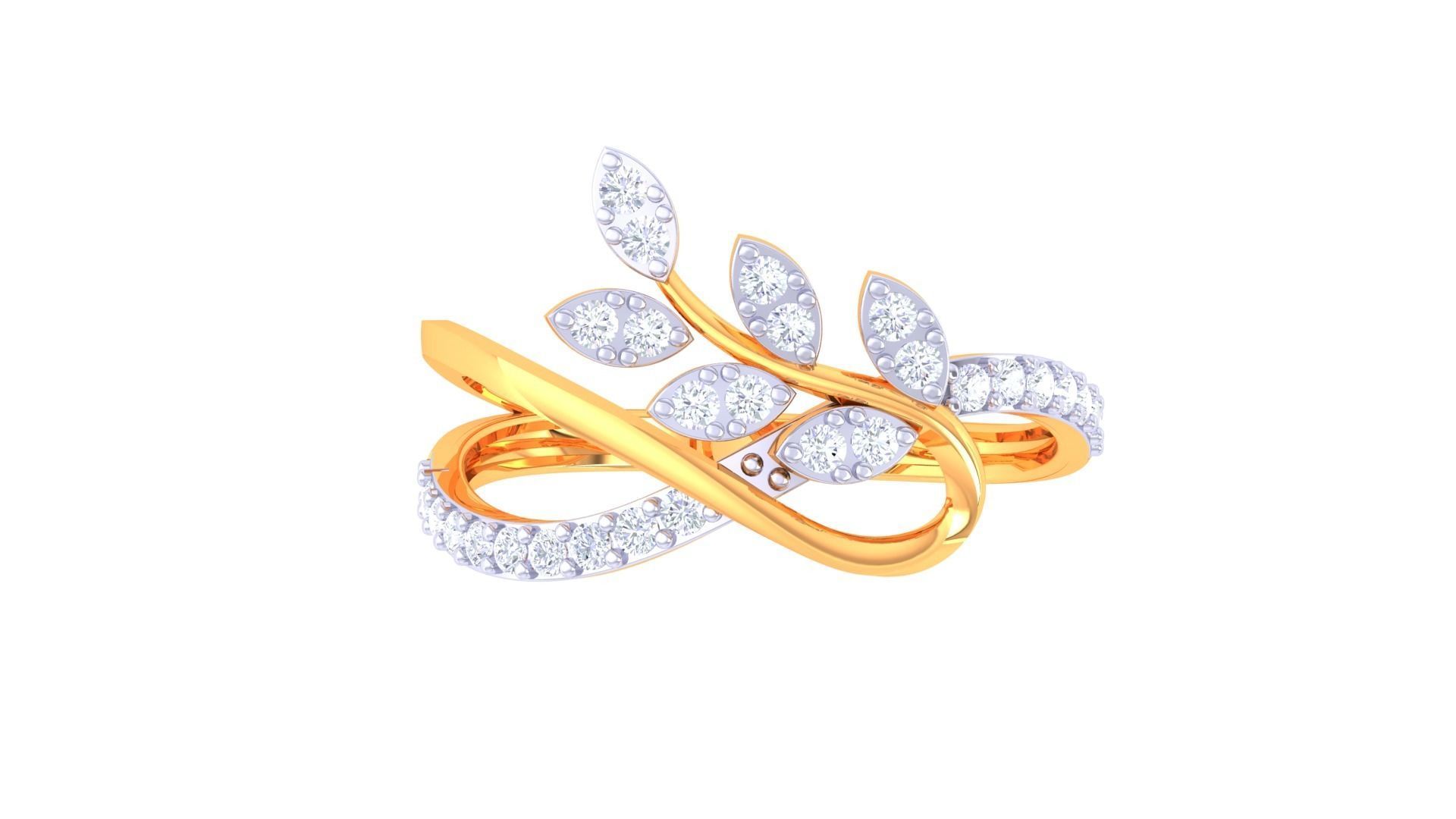 Plant Leaf Nature Theme Diamond Ring 3dm stl obj mtl glb gltf 3D print model_7