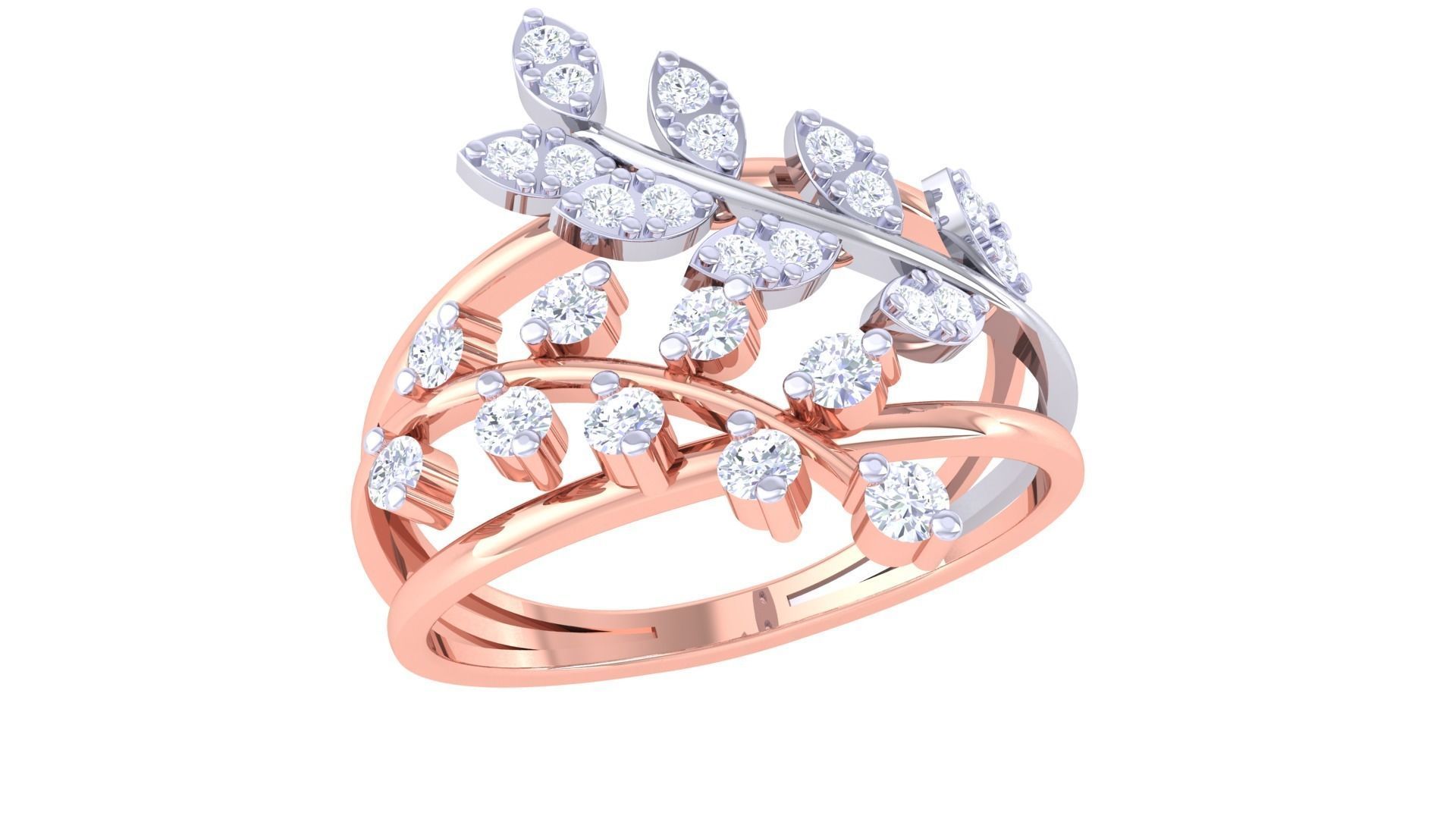 Plant Leaf Nature Theme Diamond Ring 3dm stl obj mtl glb gltf 3D print model_1