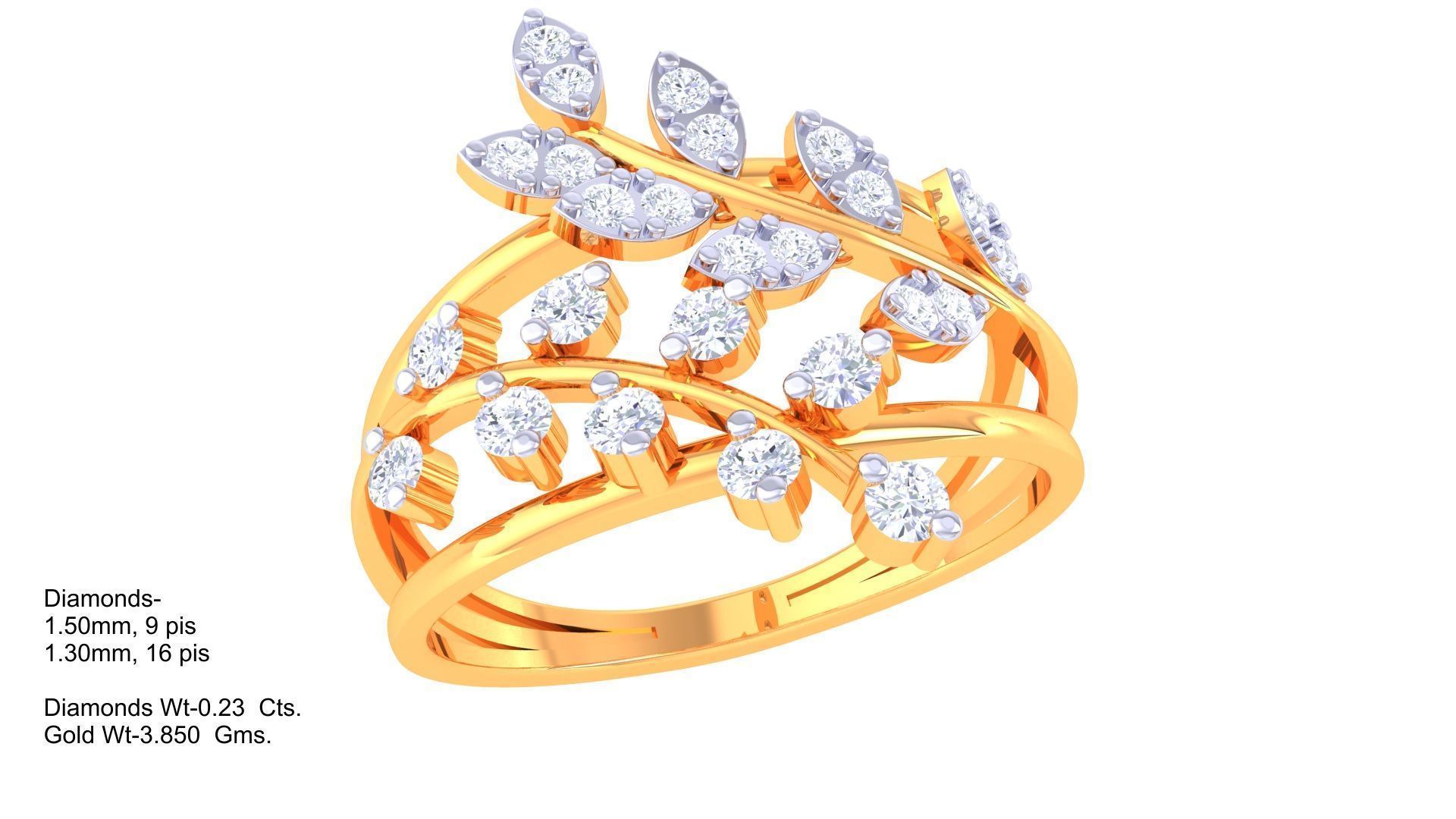 Plant Leaf Nature Theme Diamond Ring 3dm stl obj mtl glb gltf 3D print model_2