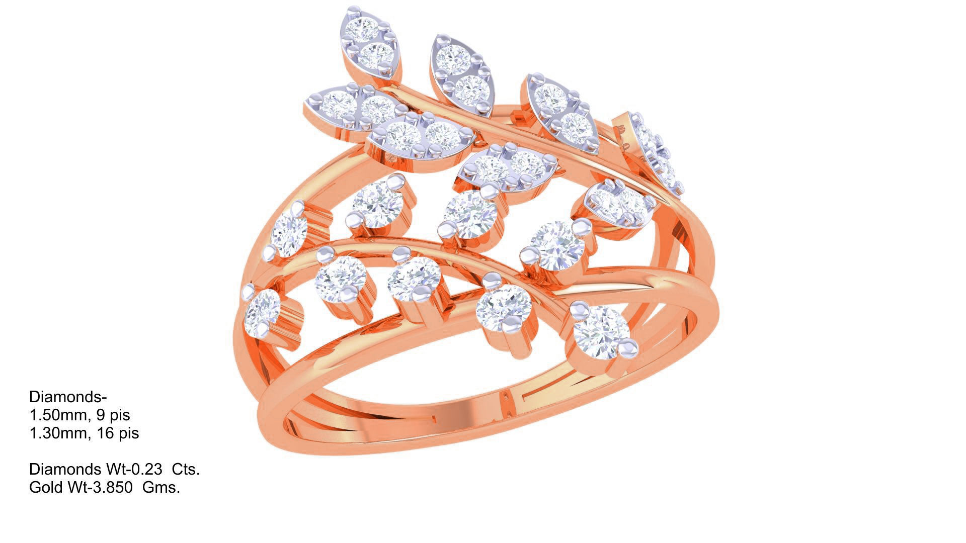 Plant Leaf Nature Theme Diamond Ring 3dm stl obj mtl glb gltf 3D print model_4