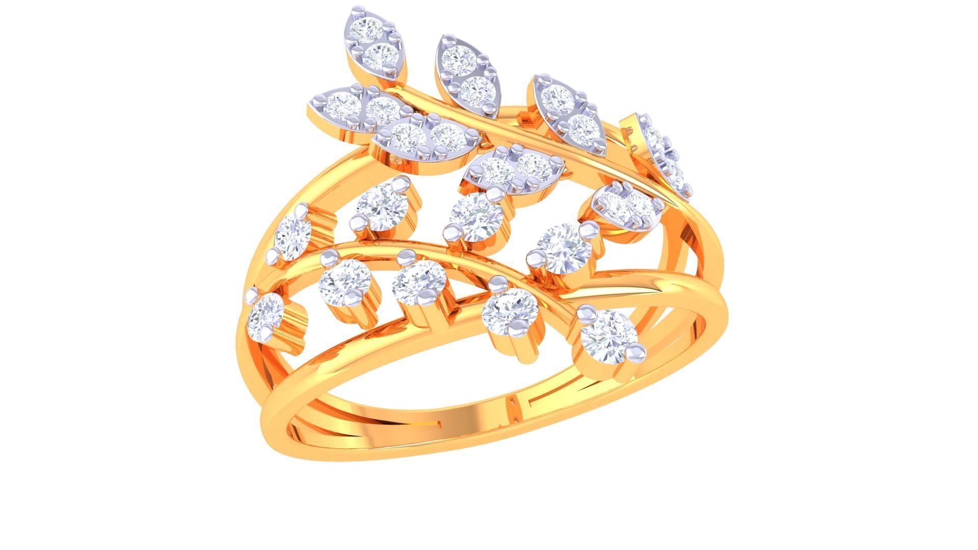 Plant Leaf Nature Theme Diamond Ring 3dm stl obj mtl glb gltf 3D print model_6