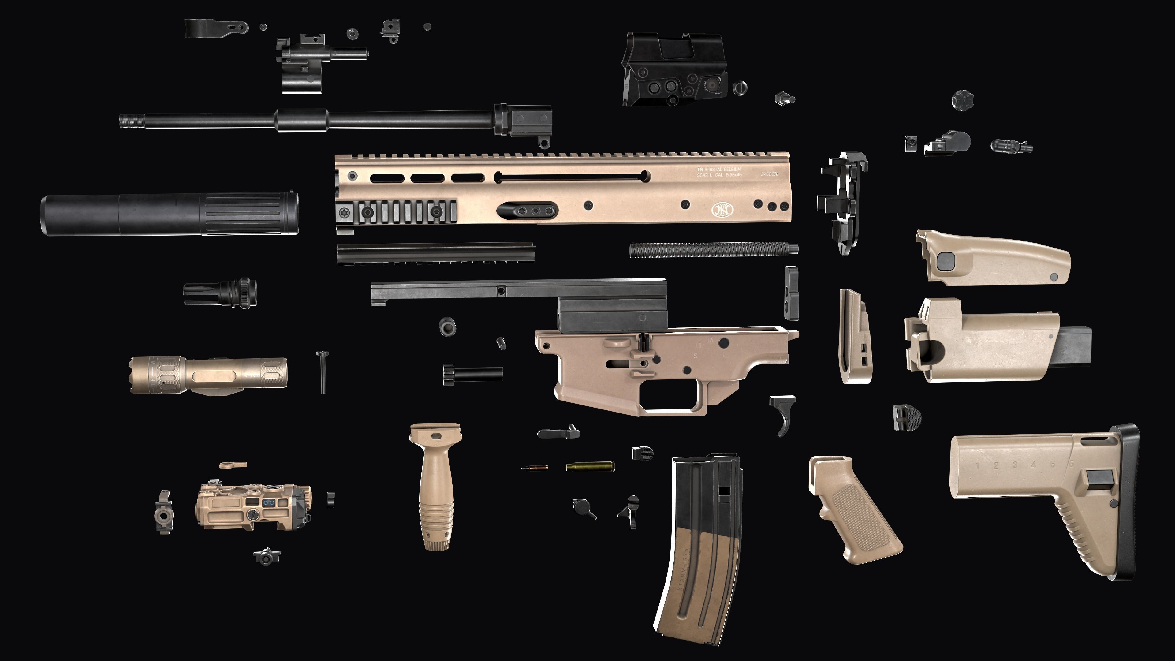 Tactical modular assault rifle FN SCAR-L mk 16 Low-poly 3D model_35