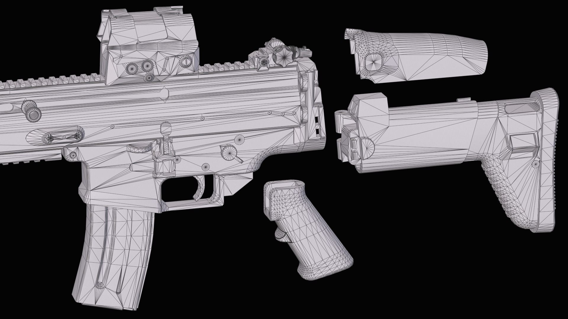 Tactical modular assault rifle FN SCAR-L mk 16 Low-poly 3D model_38