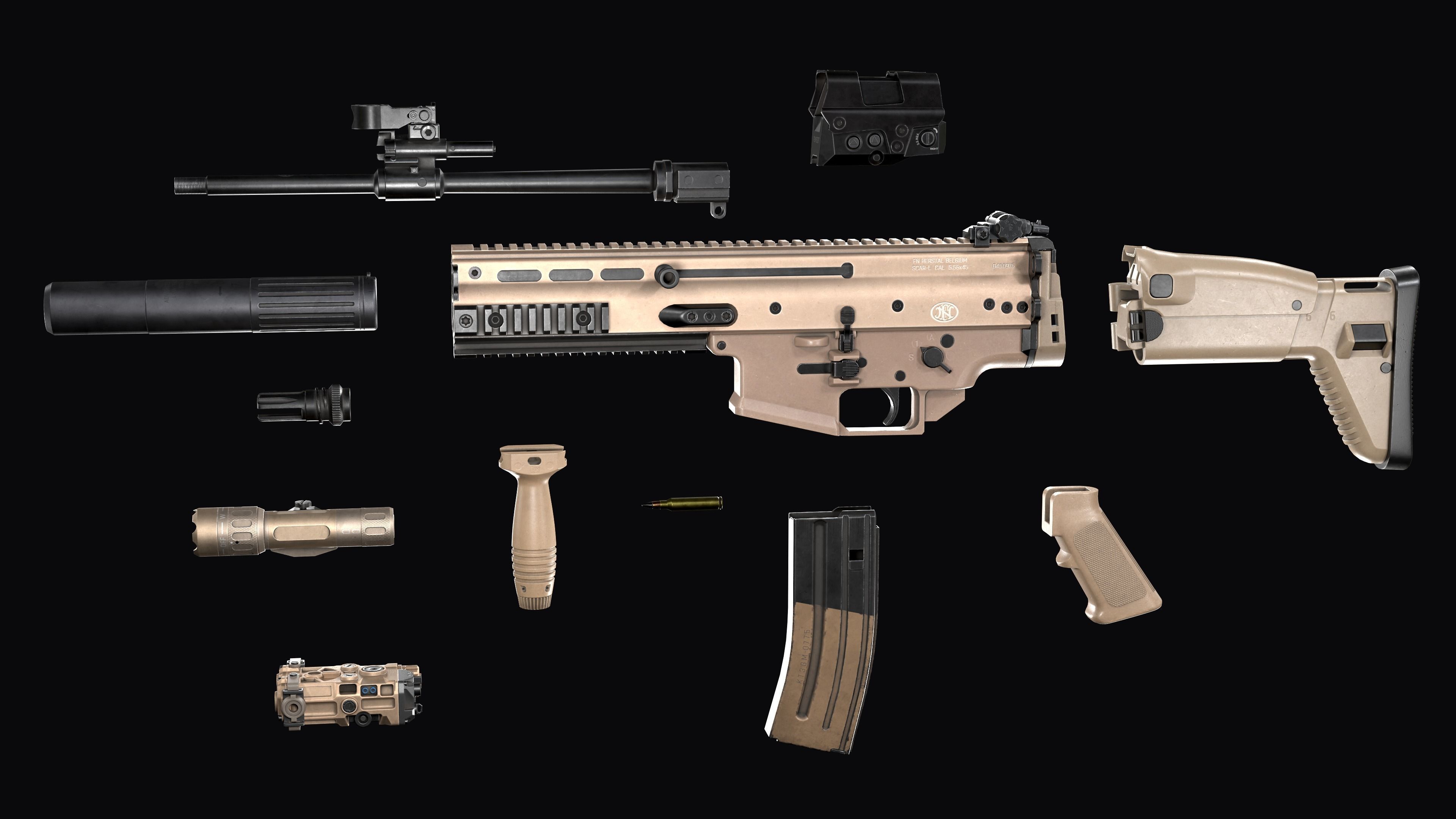 Tactical modular assault rifle FN SCAR-L mk 16 Low-poly 3D model_34