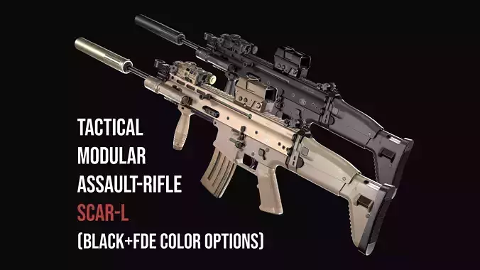 Tactical modular assault rifle FN SCAR-L mk 16 Low-poly 3D model