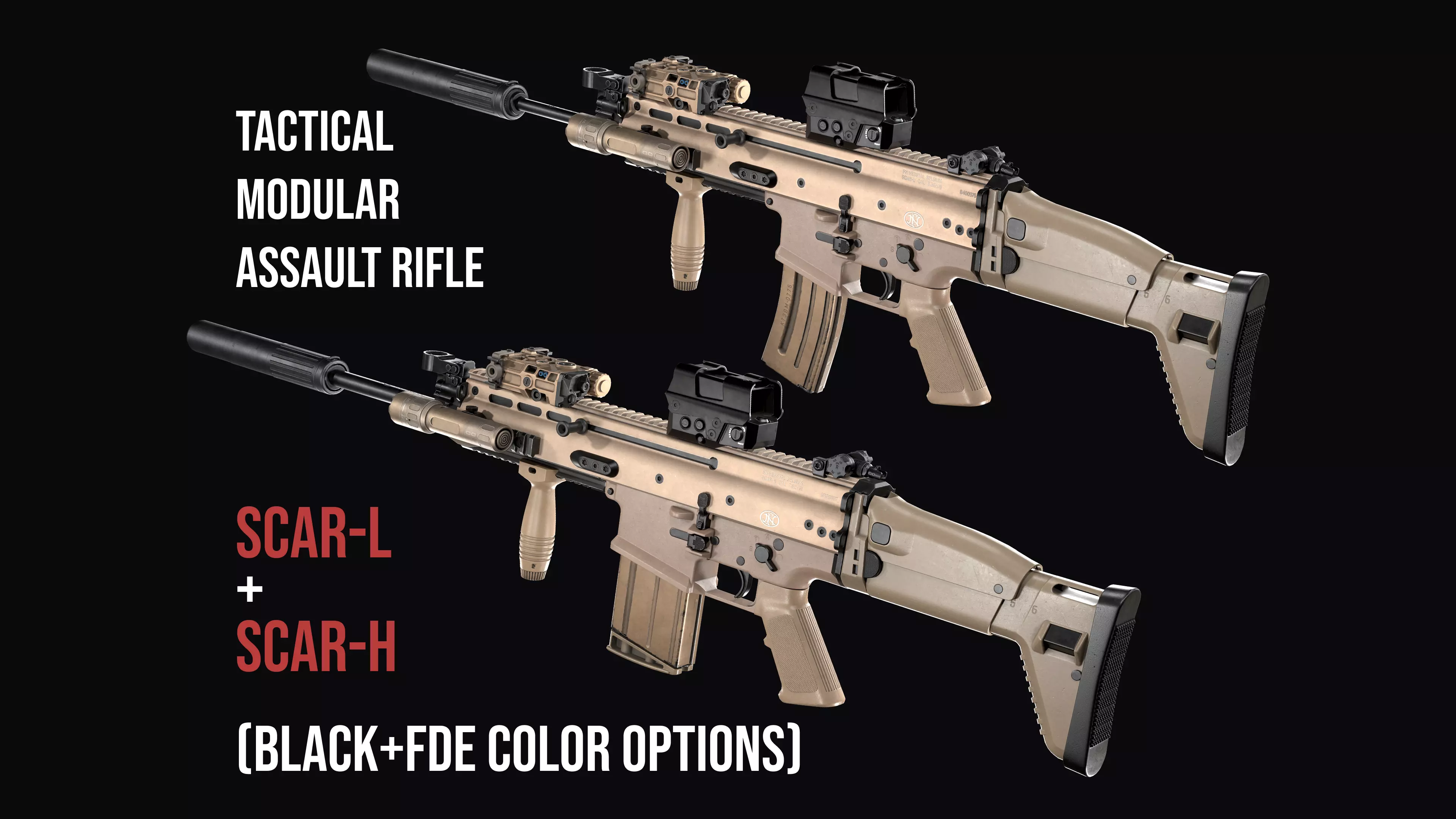 Tactical modular assault rifle FN SCAR-L mk 16 and SCAR-H mk 17 3D Model Collection_0