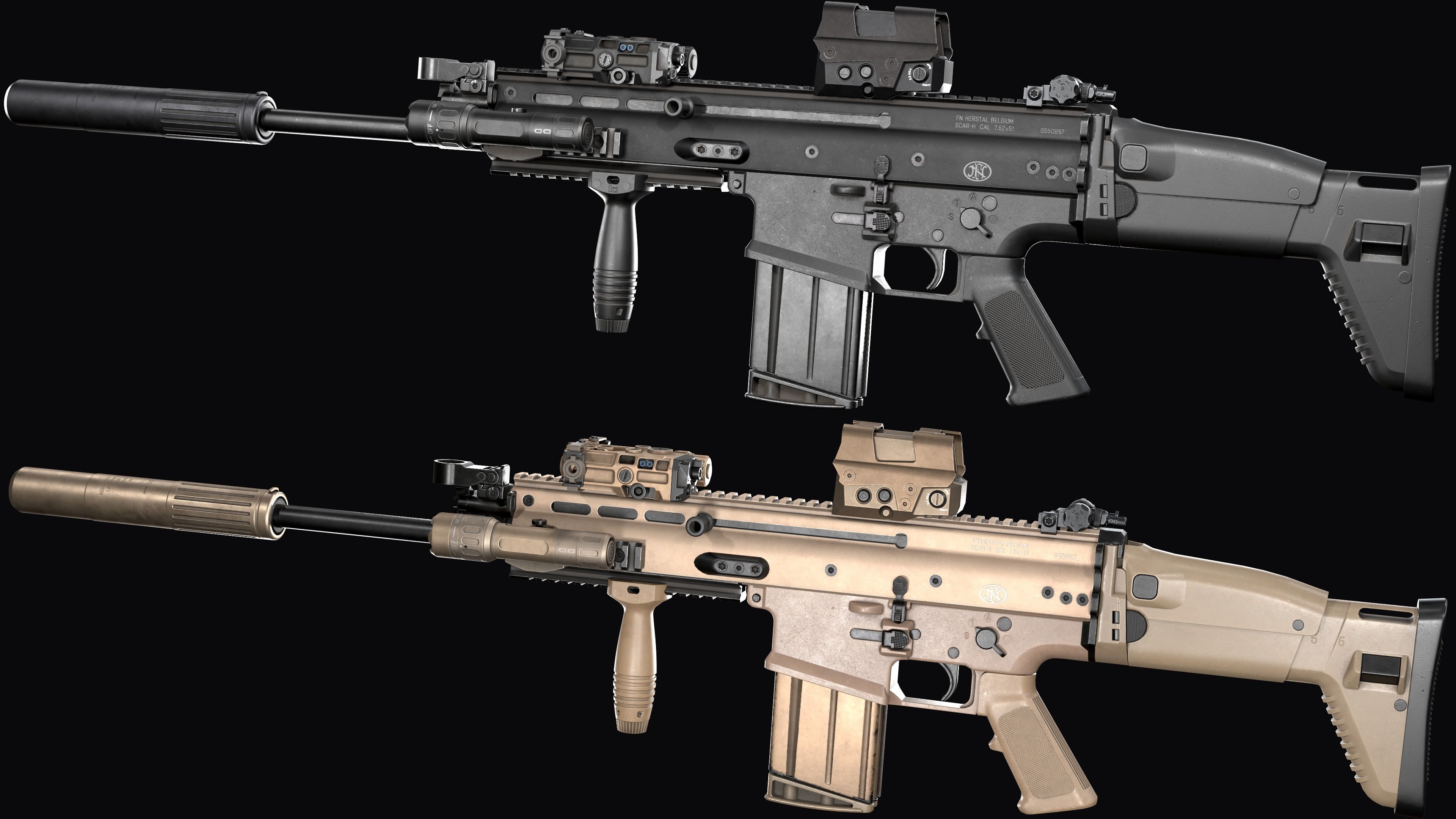 Tactical modular assault rifle FN SCAR-L mk 16 and SCAR-H mk 17 3D Model Collection_9
