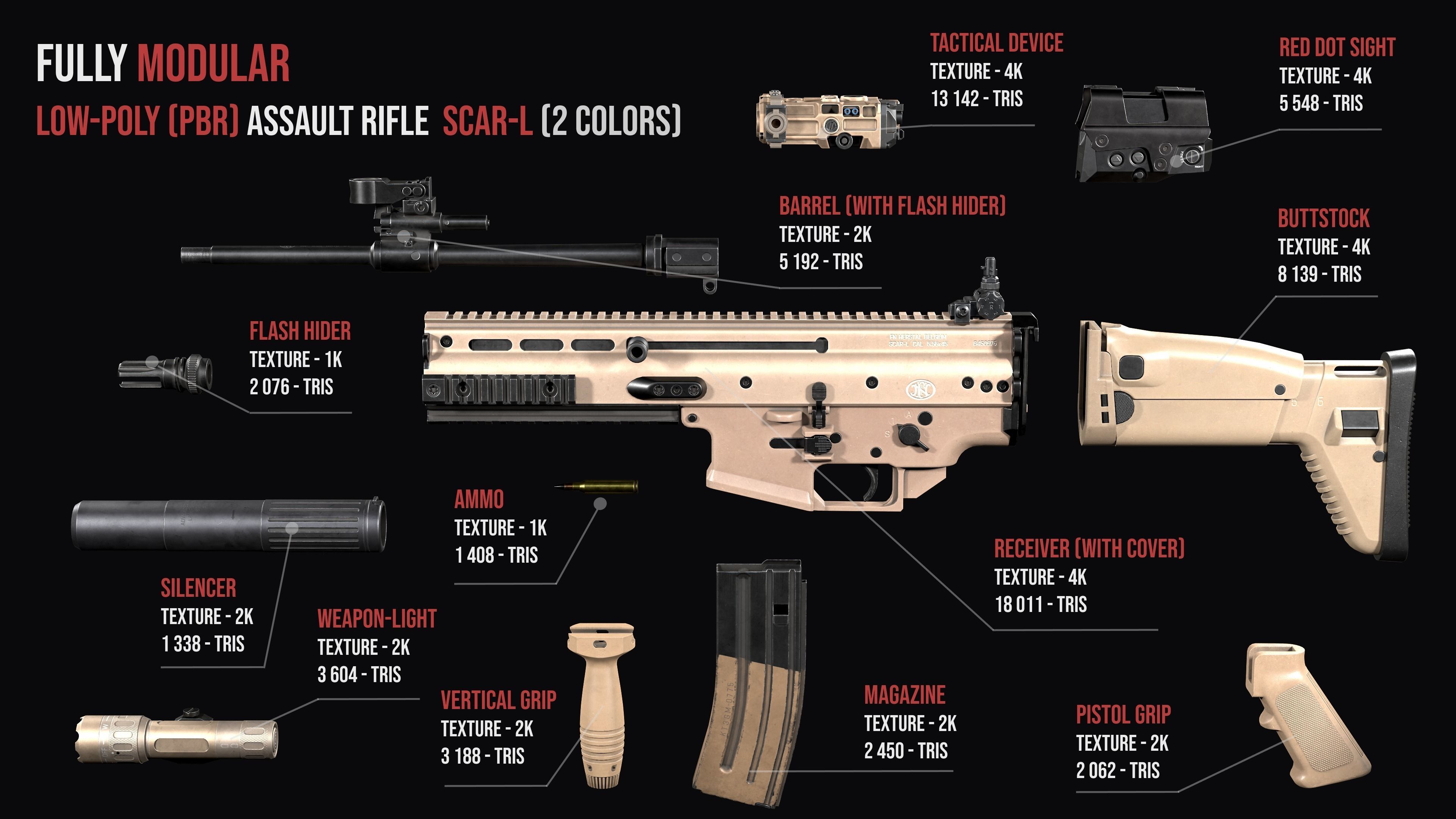 Tactical modular assault rifle FN SCAR-L mk 16 and SCAR-H mk 17 3D Model Collection_3