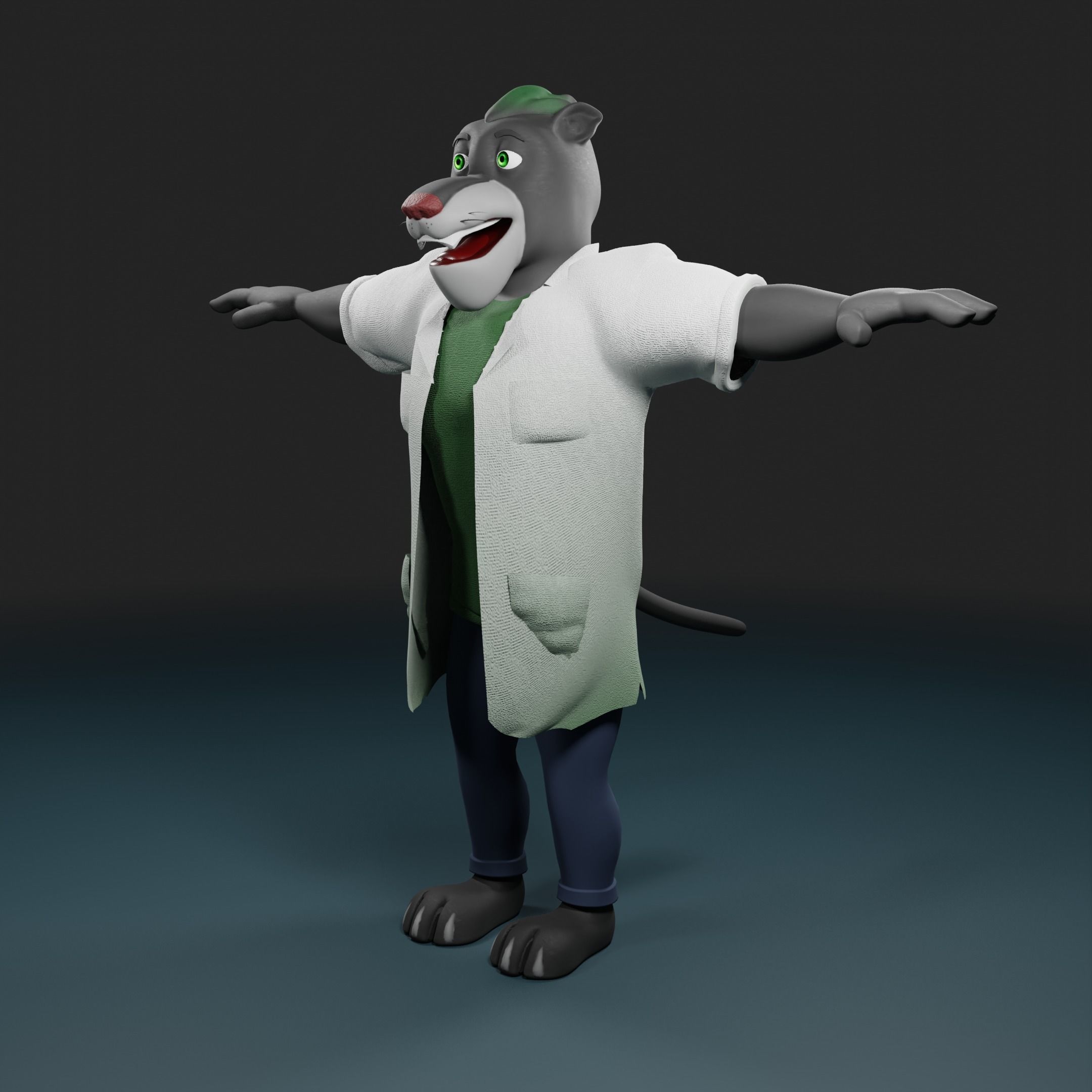 Panther humanoid character rigged Low-poly 3D model_10