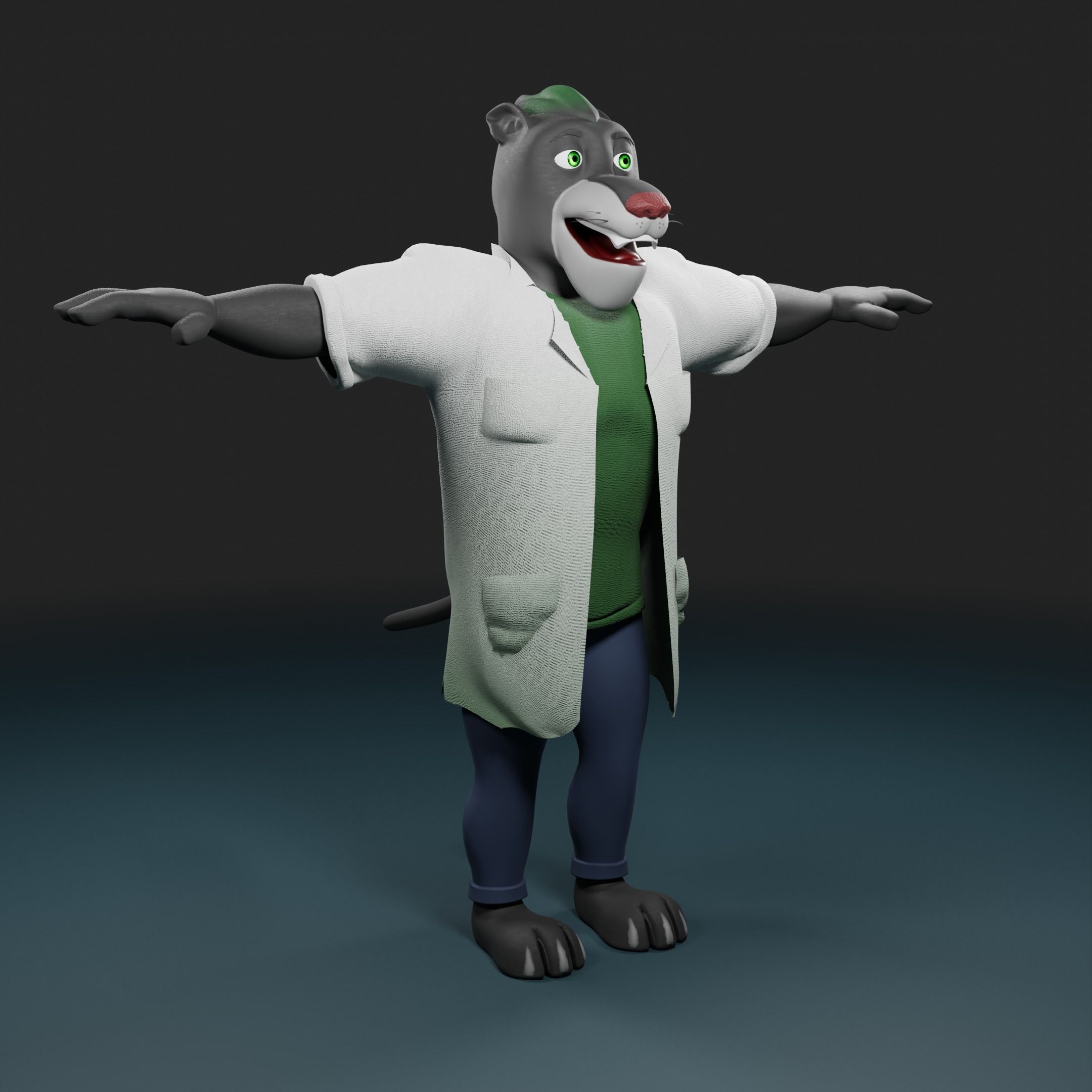 Panther humanoid character rigged Low-poly 3D model_9