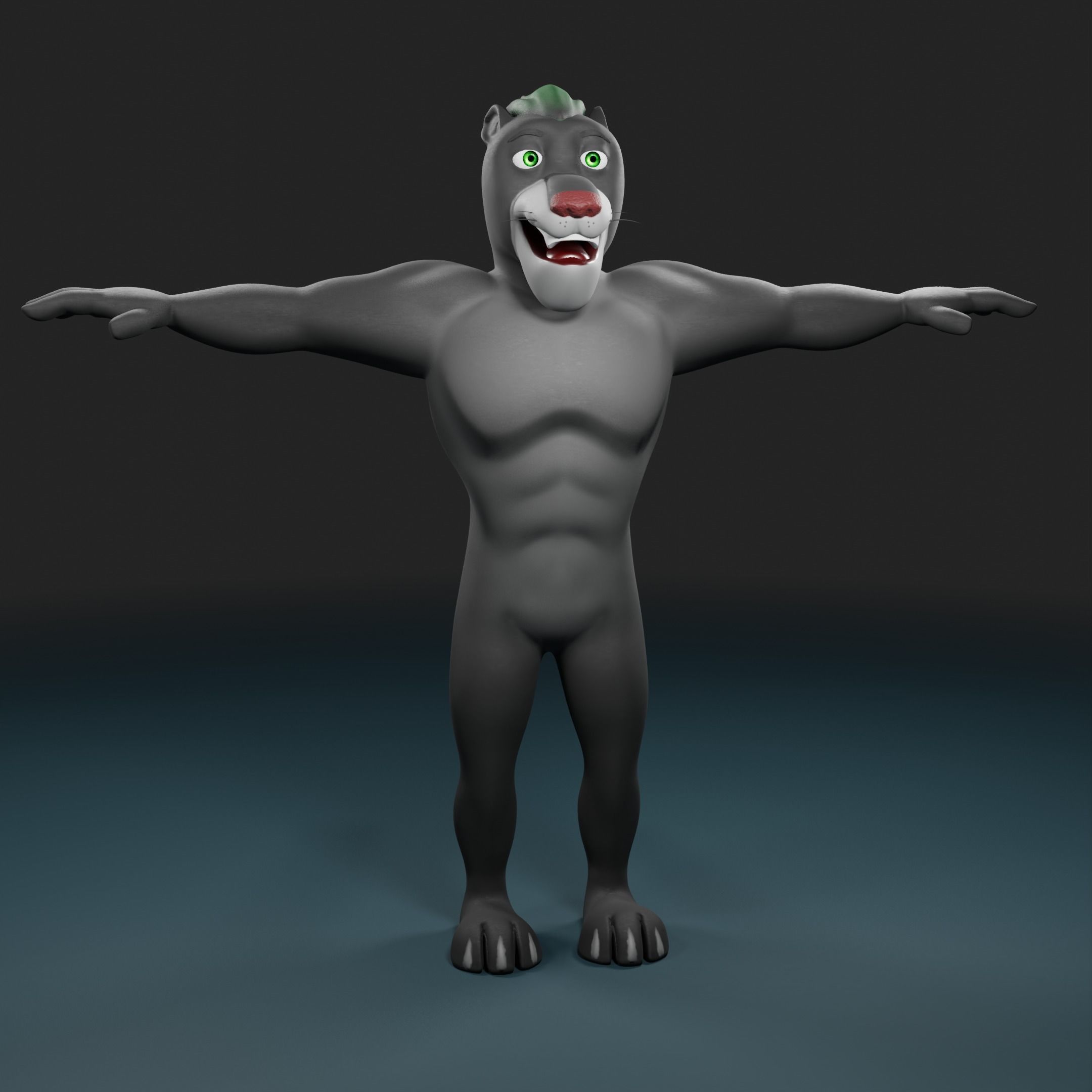 Panther humanoid character rigged Low-poly 3D model_1
