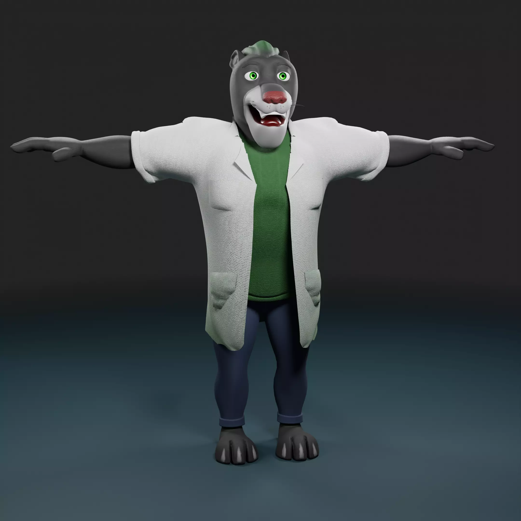 Panther humanoid character rigged Low-poly 3D model_0