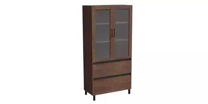 Modern Double Glass Door With 2 Drawers Hutch
