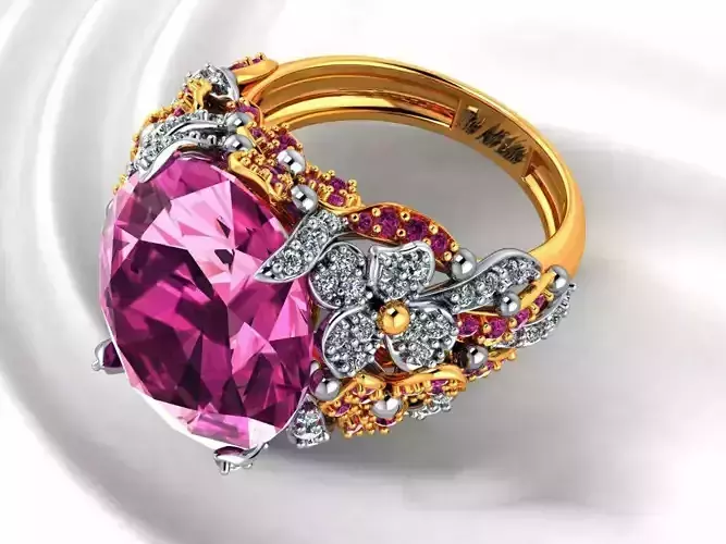 Cocktail Pink Diamond Flower Ring