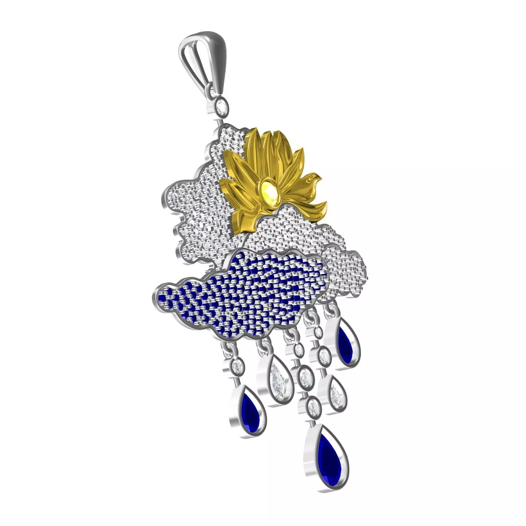 The Sun in Clouds Diamond Pendant 3D print model