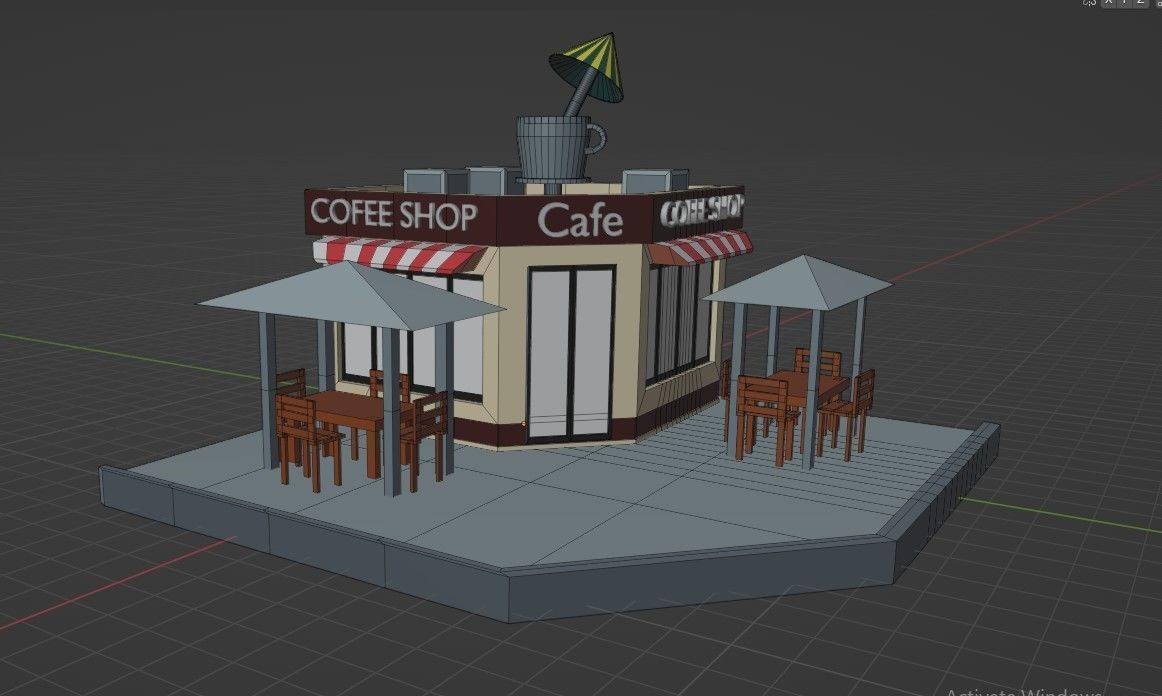 3D Coffee Shop Model Low-poly 3D model_8