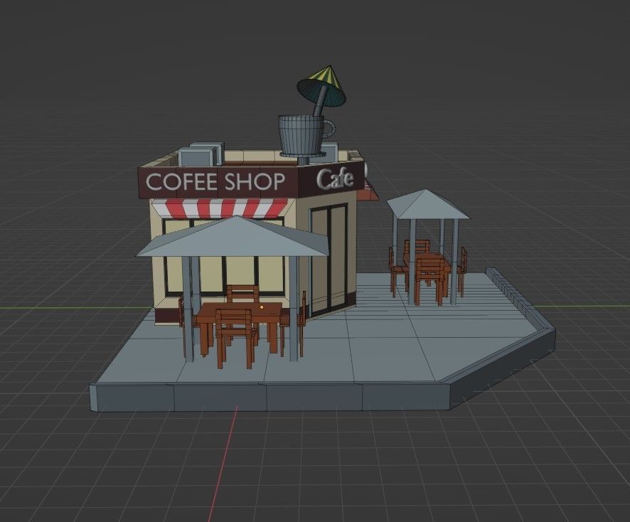 3D Coffee Shop Model Low-poly 3D model_3