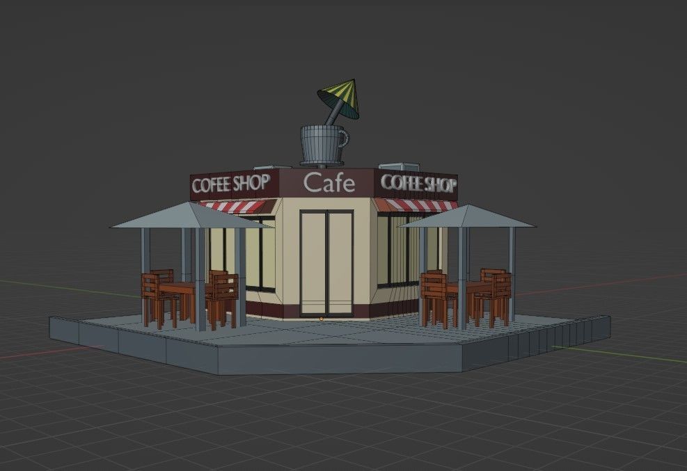 3D Coffee Shop Model Low-poly 3D model_1