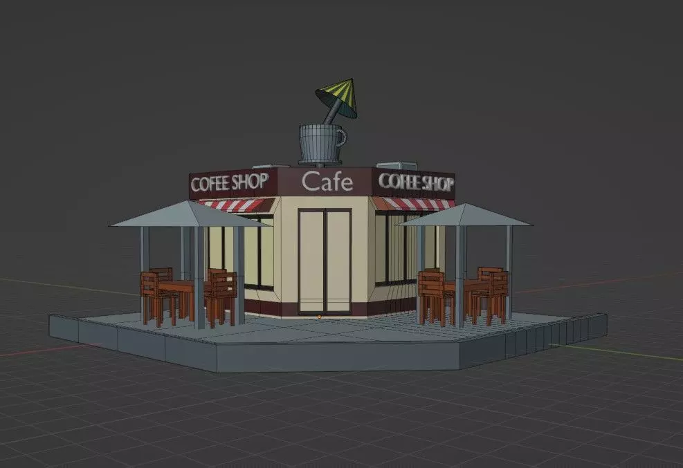 3D Coffee Shop Model Low-poly 3D model_0