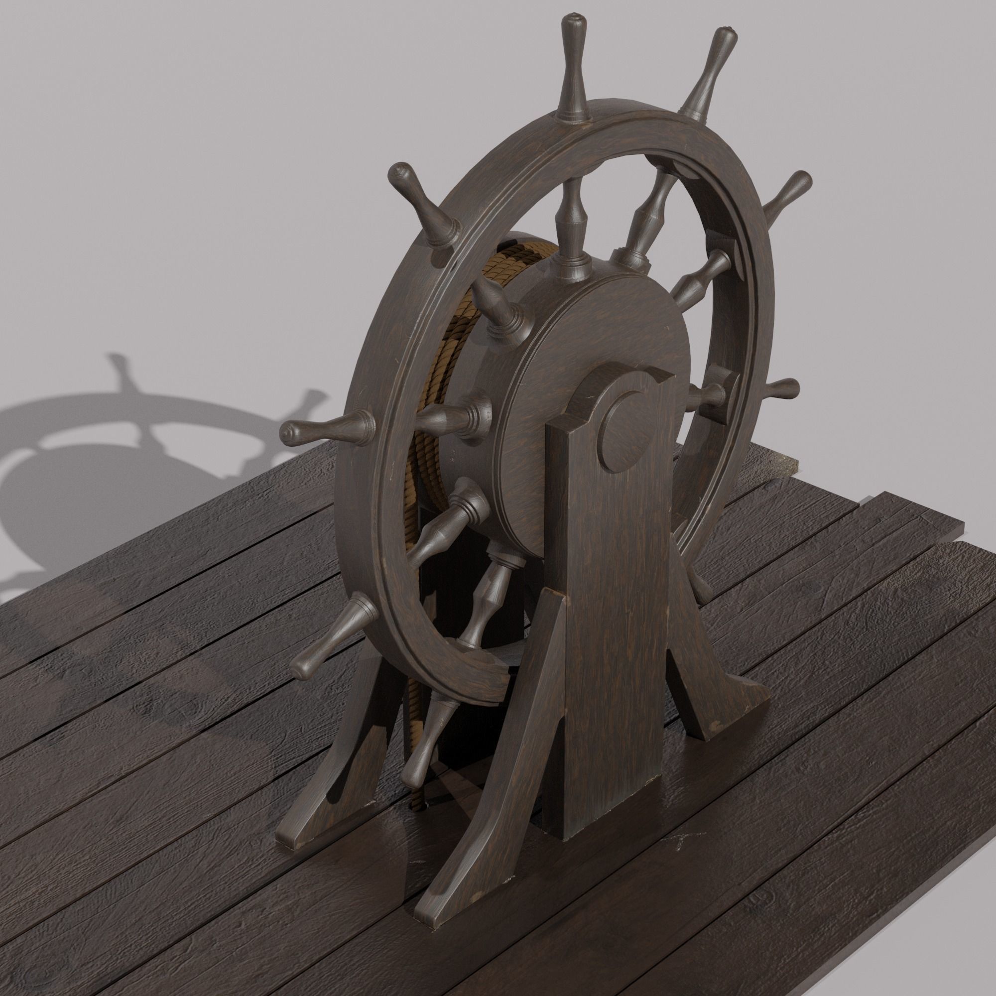 Old Ship Steering Wheel  3D model_4