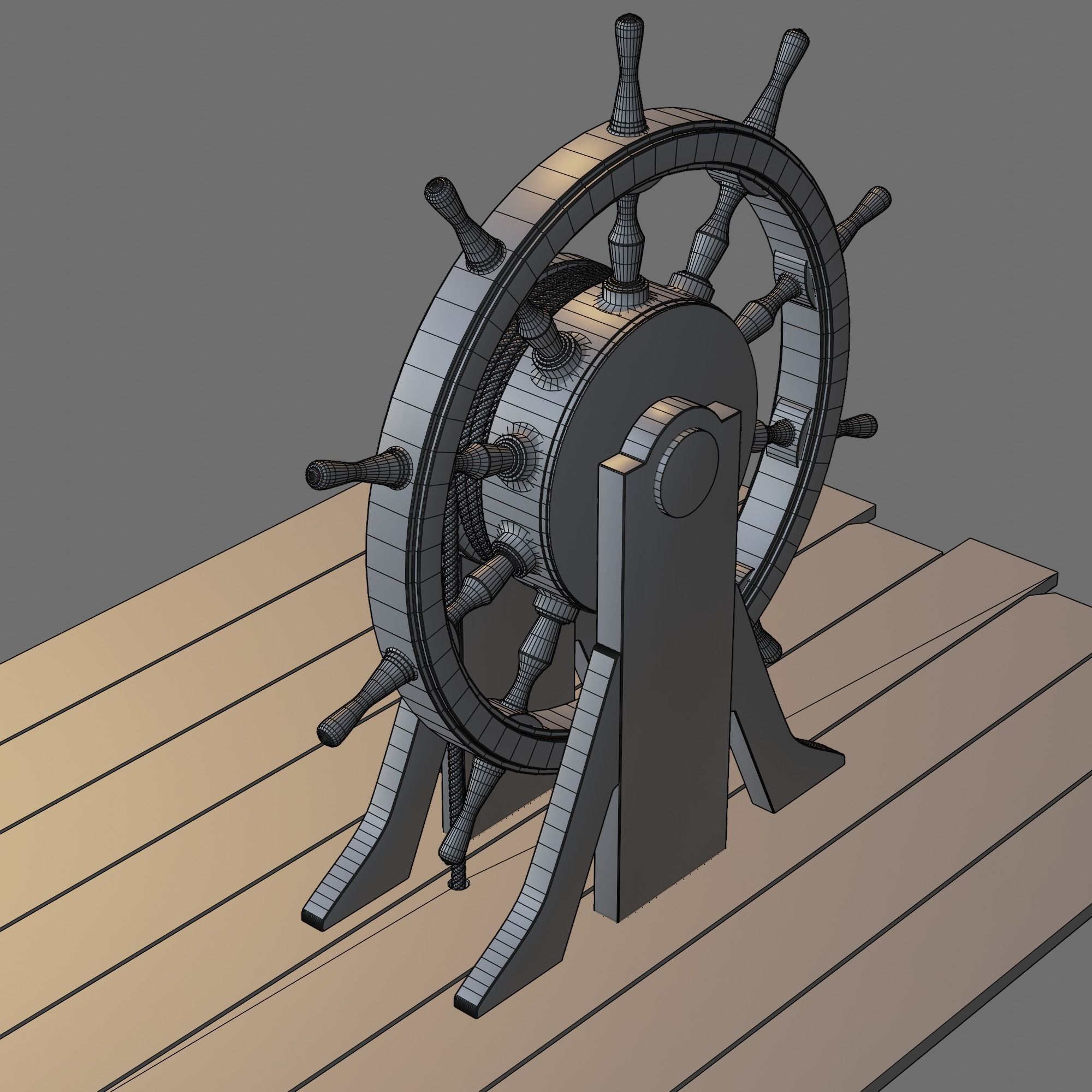 Old Ship Steering Wheel  3D model_3