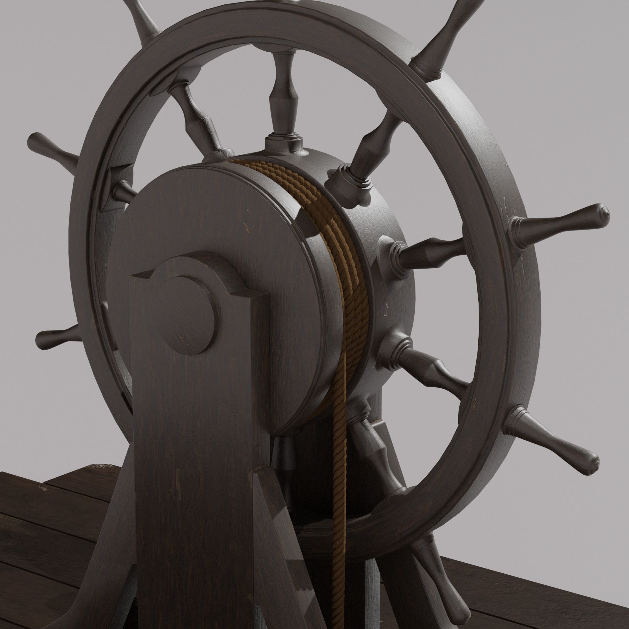 Old Ship Steering Wheel  3D model_1