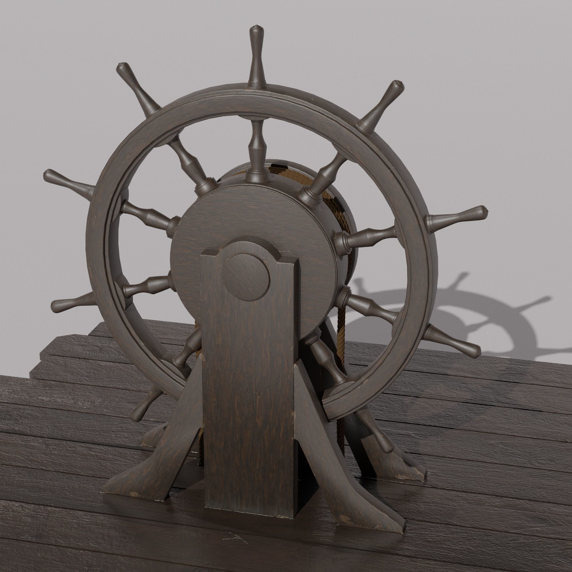 Old Ship Steering Wheel  3D model_6