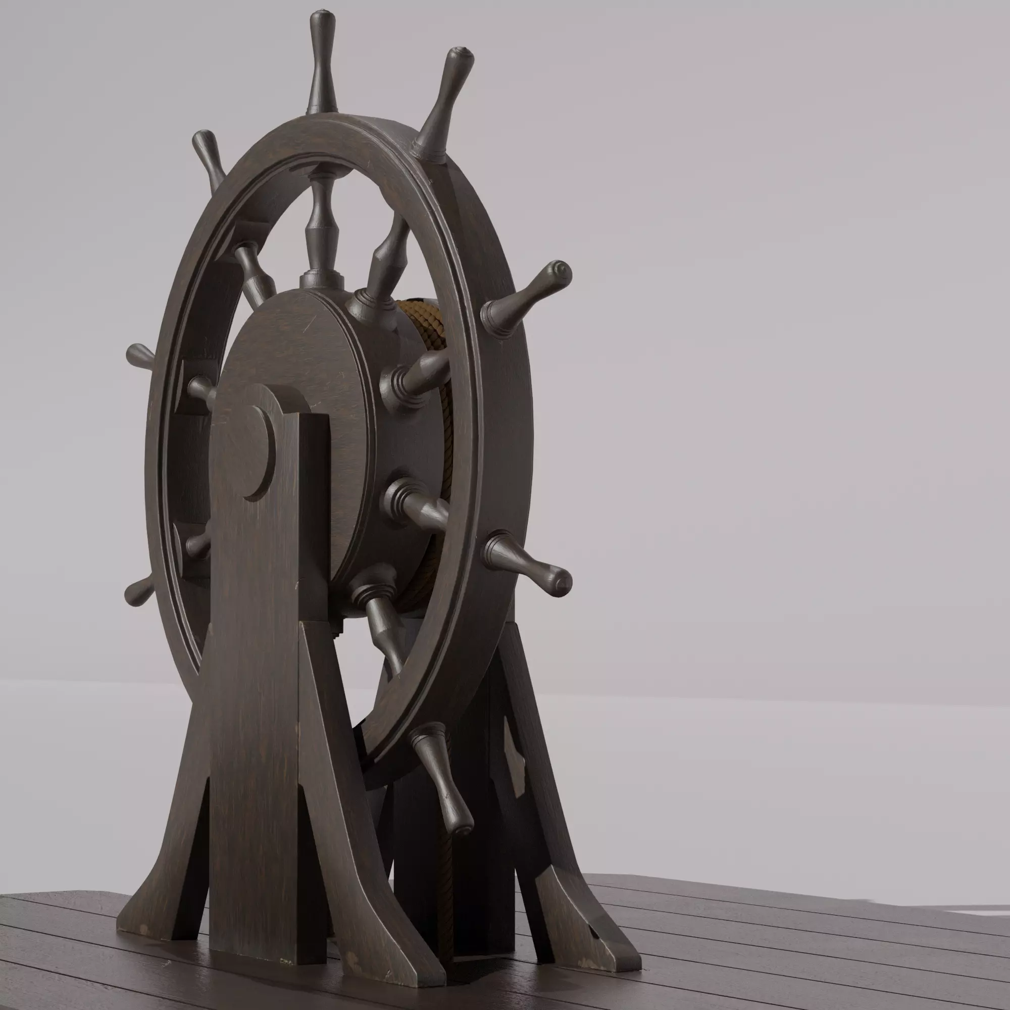 Old Ship Steering Wheel  3D model_0