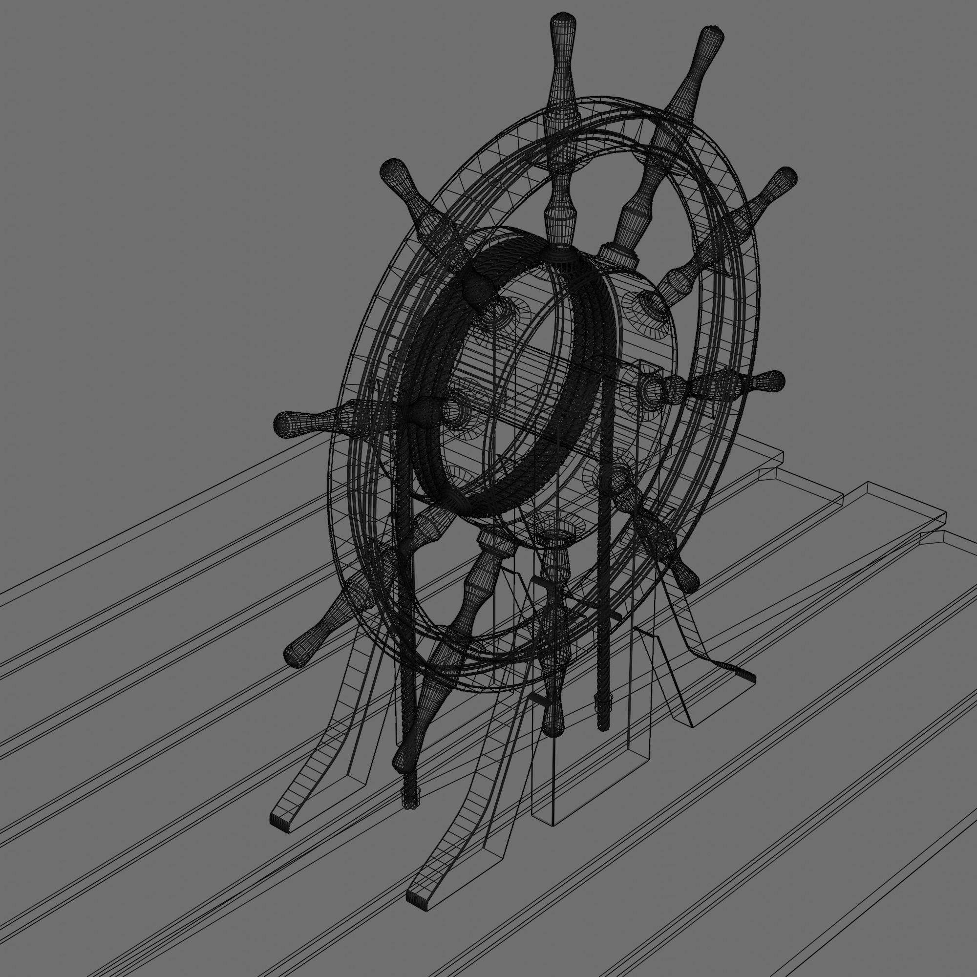 Old Ship Steering Wheel  3D model_2