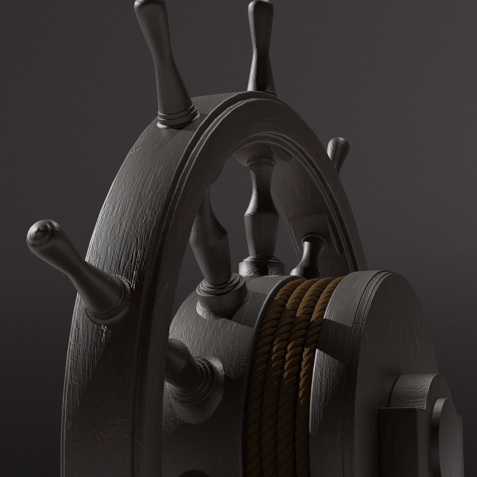Old Ship Steering Wheel  3D model_7