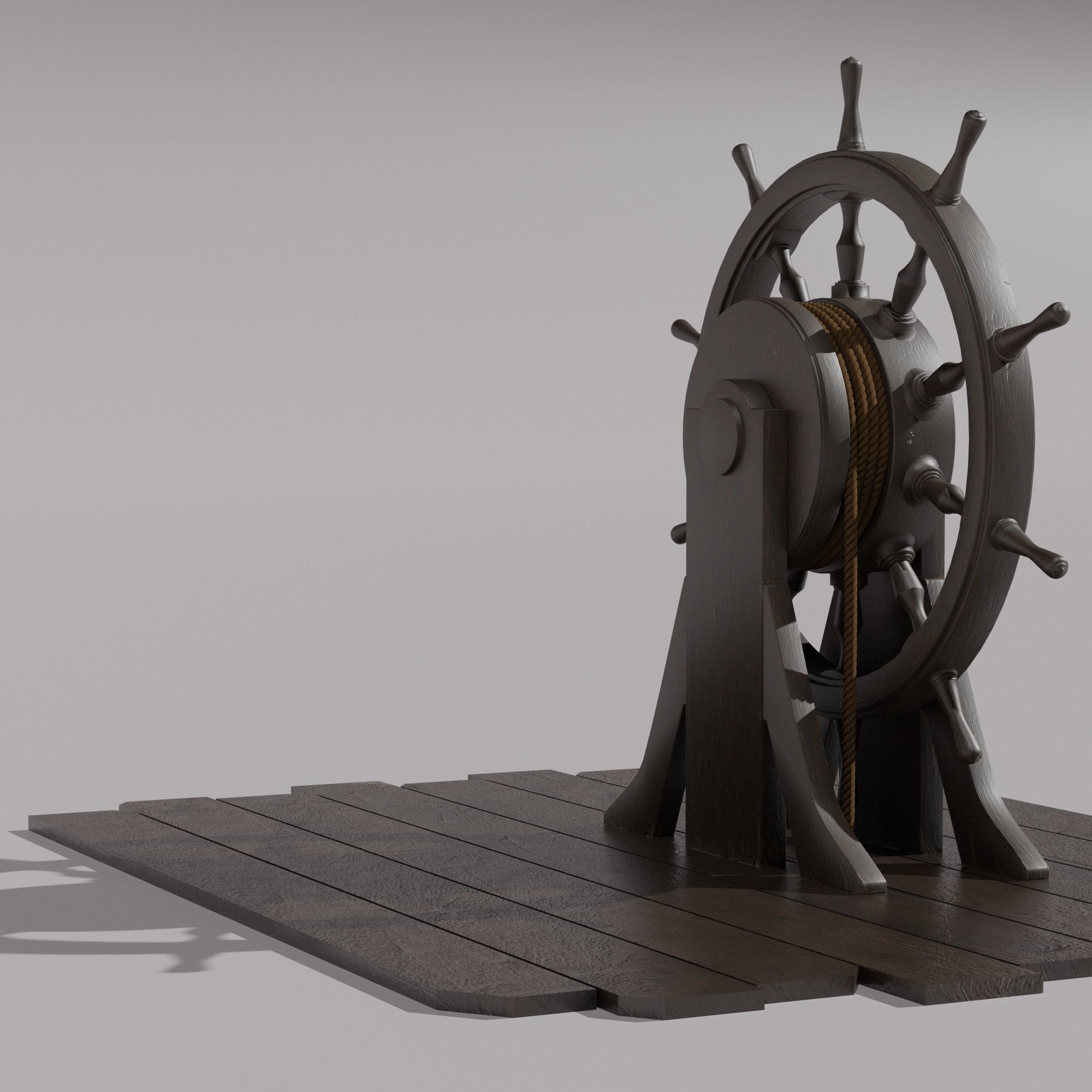 Old Ship Steering Wheel  3D model_5