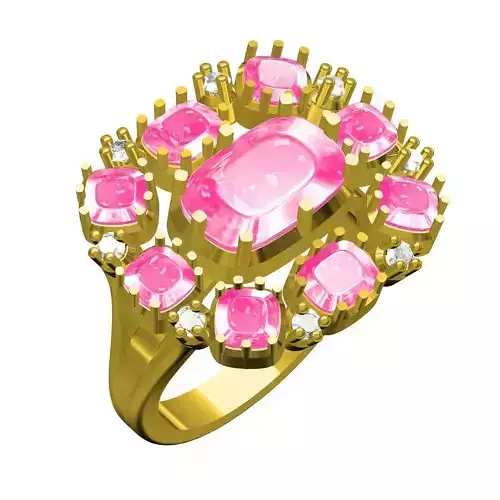 Cushion and Round Diamond Cluster Cathedral Engagement Ring