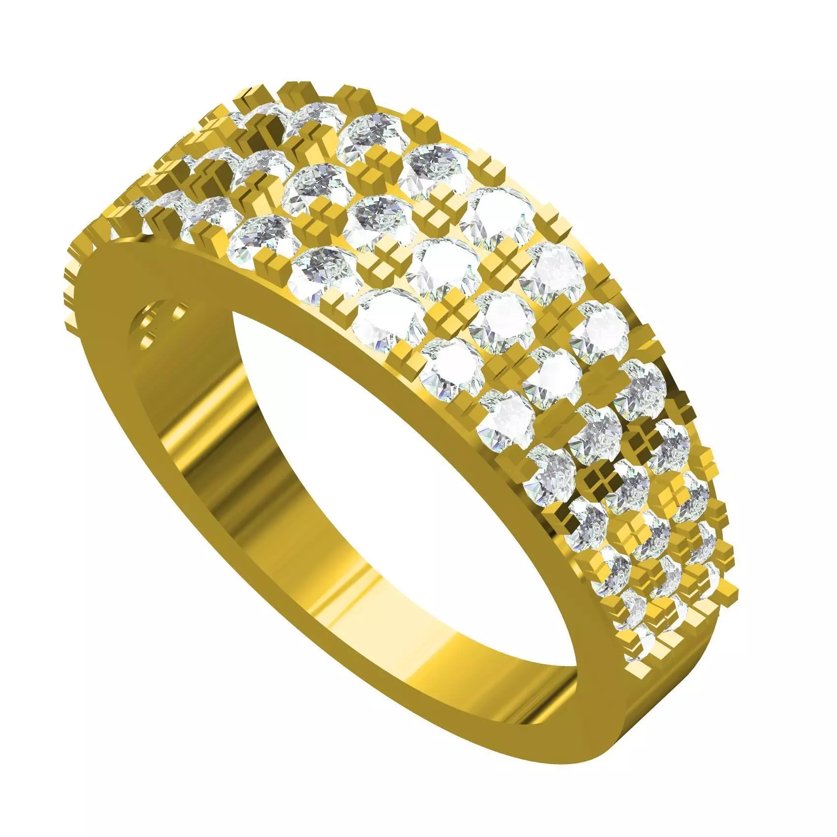 Three Row Diamond Micro Prong Setting Engagement Ring 3D print model