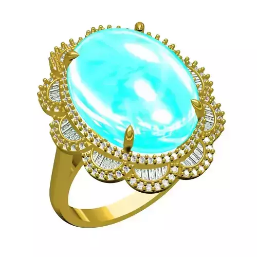 Antique Aquamarine Cabochon Cathedral Engagement Ring