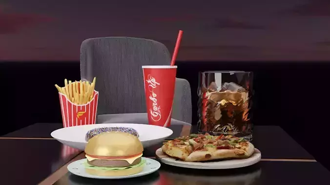 Table Full of Fast Foods Low-poly 3D model Table Full of Fast Foods Low-poly 3D model